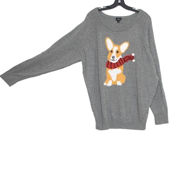 Torrid Sweater Corgi Dog Cottage Cozy Comfort Kawaii Preppy Novelty Gray 3 3X - Picture 7 of 8